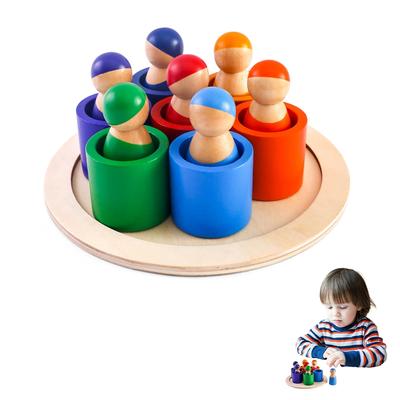 Montessori Rainbow Doll Wooden Toy Natural Wood Baby Hands-on Education Toy Puzzle Game Rainbow Building Block Children's Toy