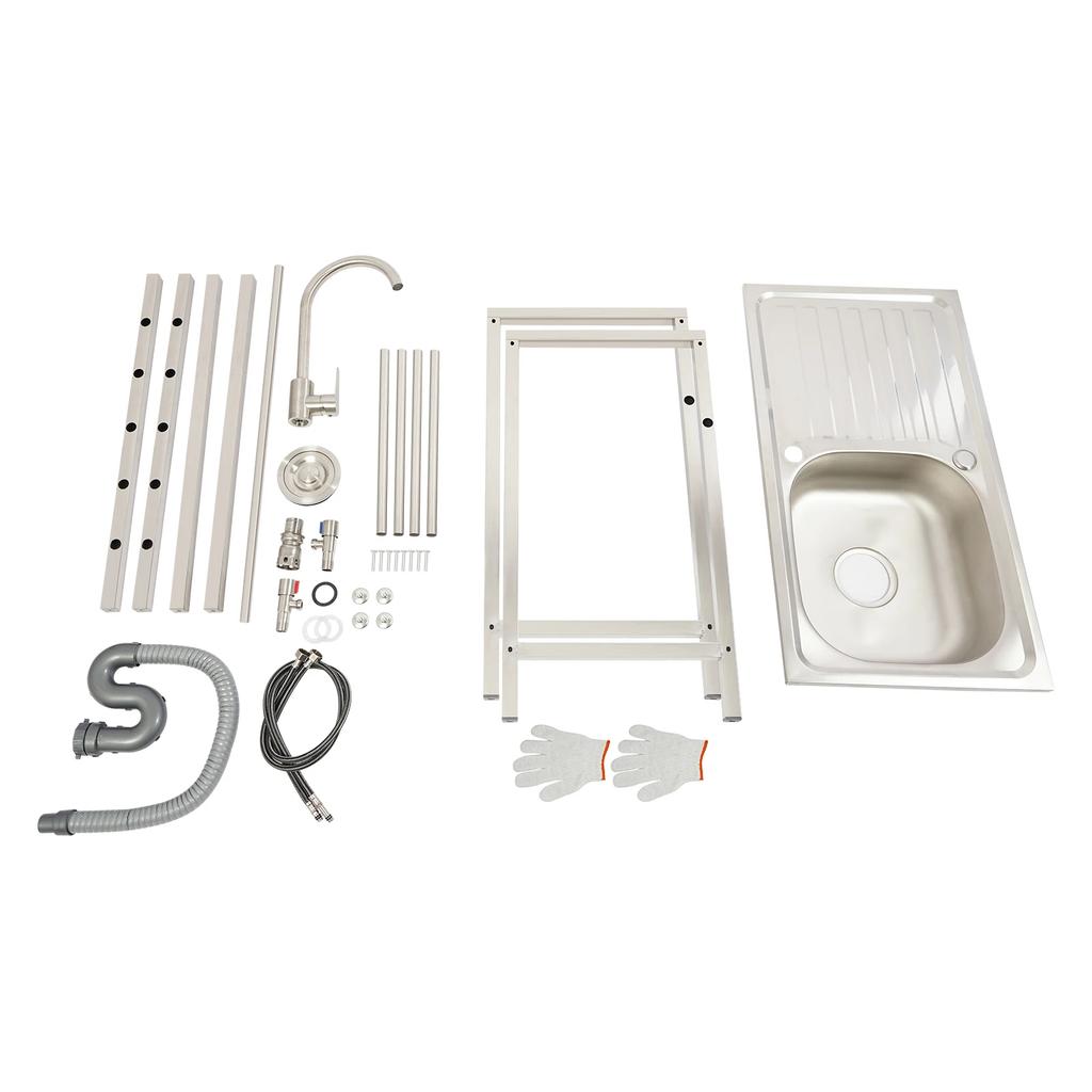 Freestanding Outdoor Kitchen Multi-Functional Sink Set, Stainless Steel Single Bowl, for Commercial Use In Restaurants and Cafes