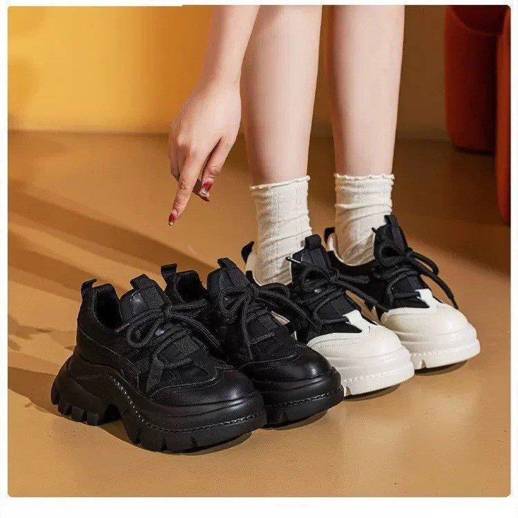 Inner height increase dad shoes women's leather spring and summer 2025 small man thick-soled fried street women's shoes muffin casual sneakers