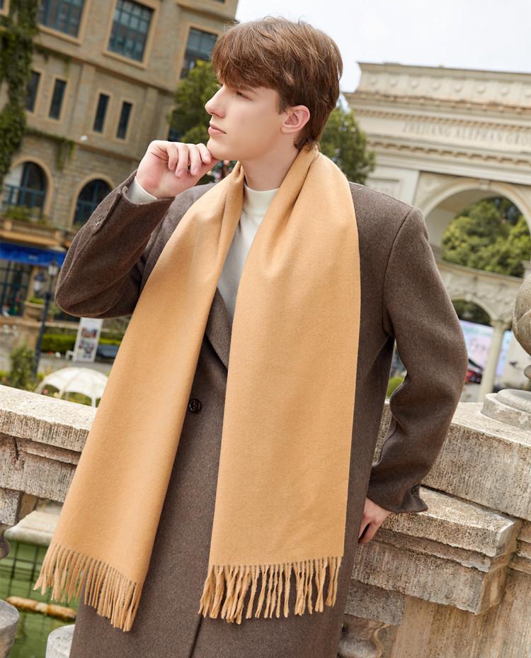 Men's and Women's High-End Wool Cashmere Scarf - Korean Style Solid Gray, Versatile Winter Accessory