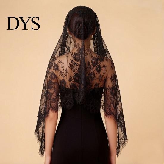 Elegant Lace Edge Veil High-Density Mesh Crisp Shape Bridal Head Accessory with Exquisite Binding Floral Edges Retro Look for Weddings Halloween