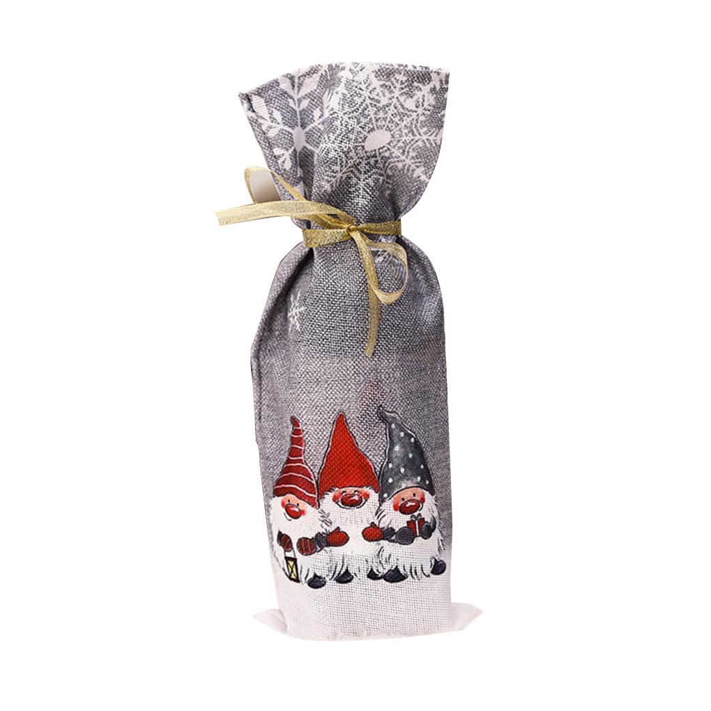 

Кружевной чехол на винную бутылку Санта Клаус Снежинка Лес Цветная печать Защитный рукав Рождественская одежда для пива Сумка для обеденного стола gray