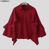 INCERUN Men Lapel Neck Long Sleeve Ruffled Shirts Casual Loose Oversized Tops