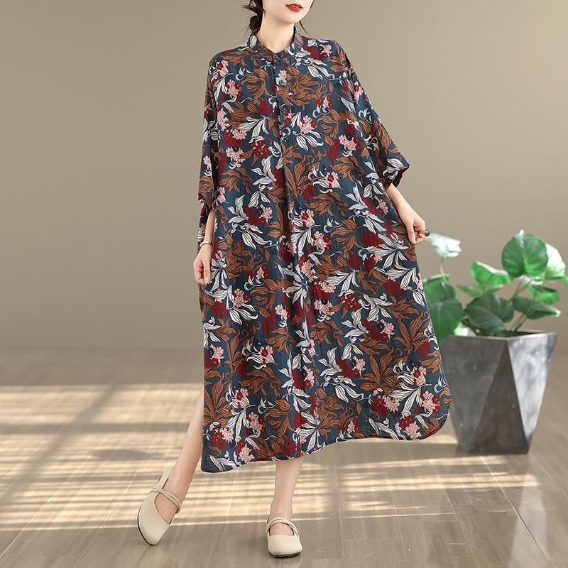 DIMANAF New 2026 Women Plus Size Spring Summer Beach Long Dress Lady Loose Oversize Maxi Floral Print Cotton Button