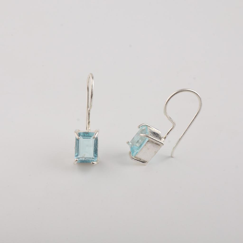 Φυσικός Γαλάζιος Τοπάζι πολύτιμος λίθος Ασημένιο Μποέμ Σκουλαρίκι 1" Ασήμι 925 Χειροποίητο Κόσμημα Για Δώρο Αγίου Βαλεντίνου/Επετείου EE-180-11