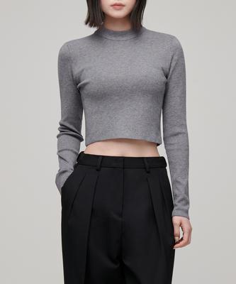 MUSINSA STANDARD WOMAN Women'S Slim Crop Mock Neck Knit [Medium Grey]