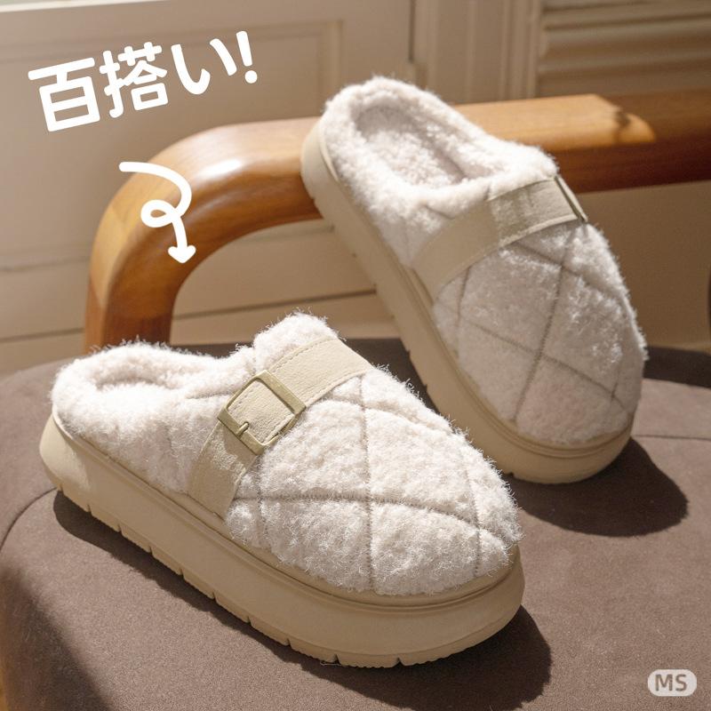 Plush cotton slippers light luxury plaid couple cotton shoes autumn and winter indoor home warm and comfortable home