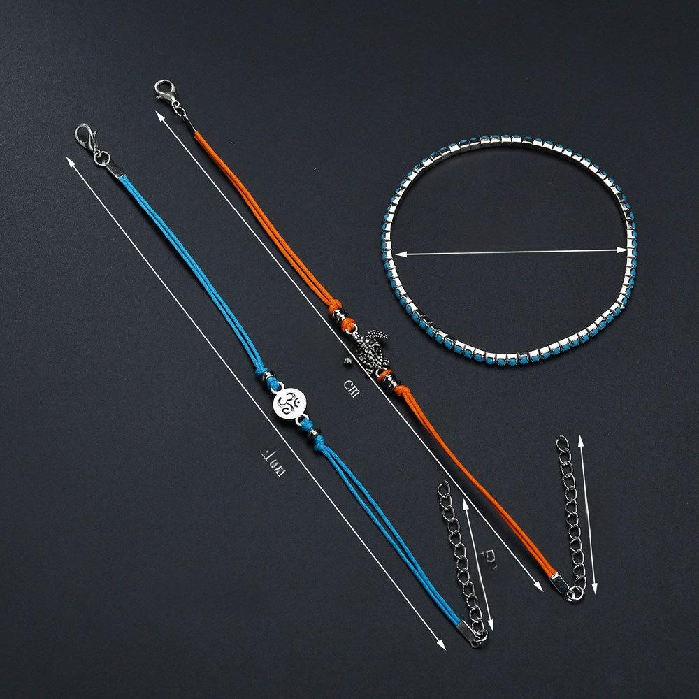 3D Flower Anklet Set with Wax Cord Braided 8-Shaped Foot Jewelry