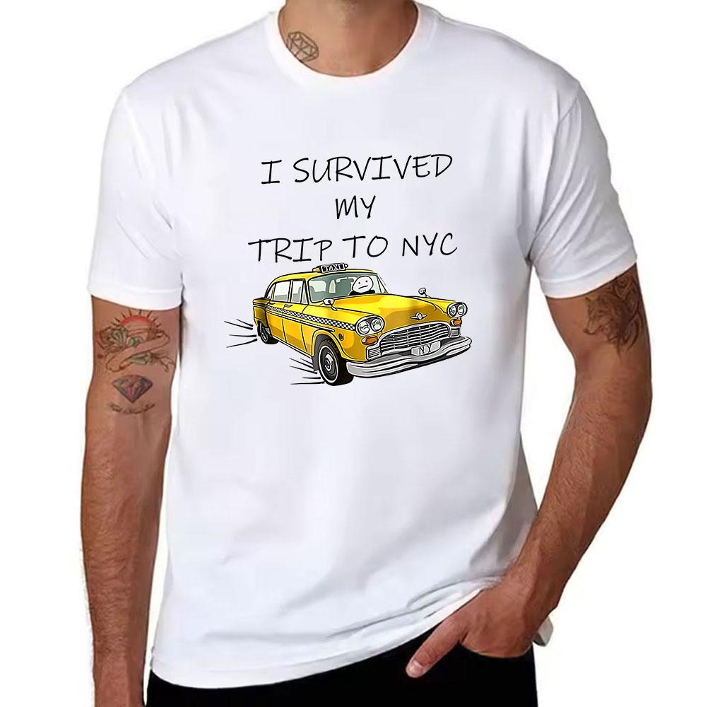 Unisexs Cotton TShirt I Survived My Trip To NYC Funny NYC Yellow Taxi Graphic Tee Casual Short Sleeve Shirt