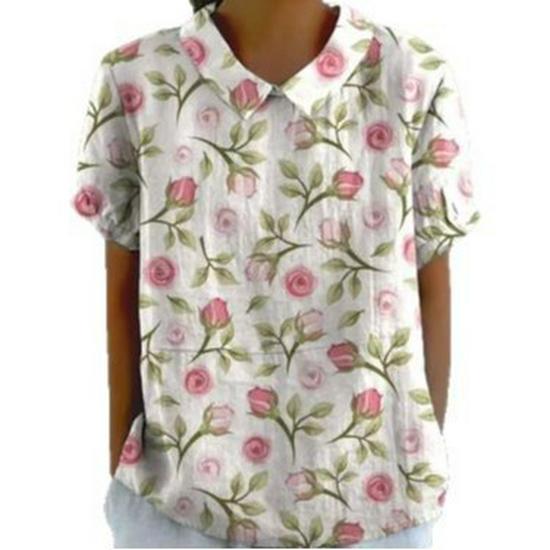 2025 Women's Floral Digital Print Short Sleeve Top