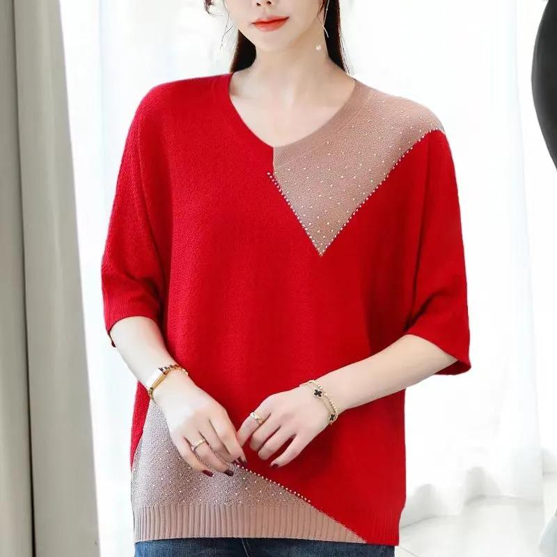 Bat Shirt New Ice Silk High-end T-shirt Fat Women's T-shirt Luxury Cool Loose Short Style Oversized Top