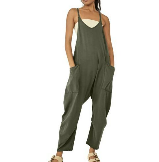 

European & American Plus Size Adjustable Strap Pocket Jumpsuit XL