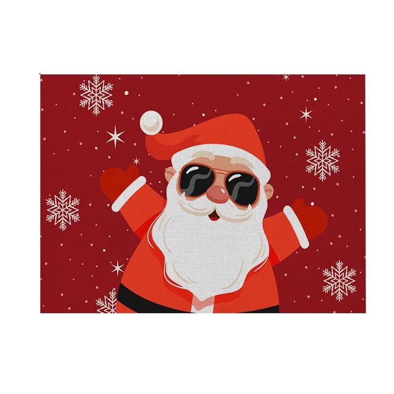 1PC Christmas Decorative Kitchen Placemat Tree Santa Snowman Coaster Dining Table Mats Linen Pad Bowl Cup Mat Xmas Home Decor