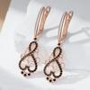 Trend  Rose Gold Color Crystal Flower Long Dangle Earrings Black Natural Zircon Accessories Daily Fine Women Jewelry