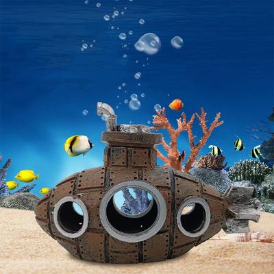 Décoration d'intérieur artisanale Poisson Crevette Cachette Décoration d'aquarium Épave de sous-marin brisé Bateau sous-marin Ornement d'aquarium