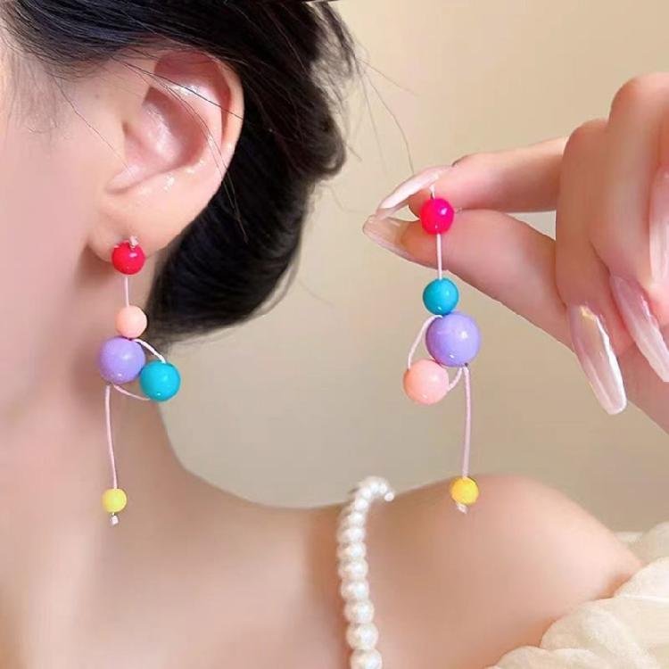 Youthful and Colorful Beaded Earrings Dopamine Style Earrings for Girls Handmade Vacation Travel Ear Accessories