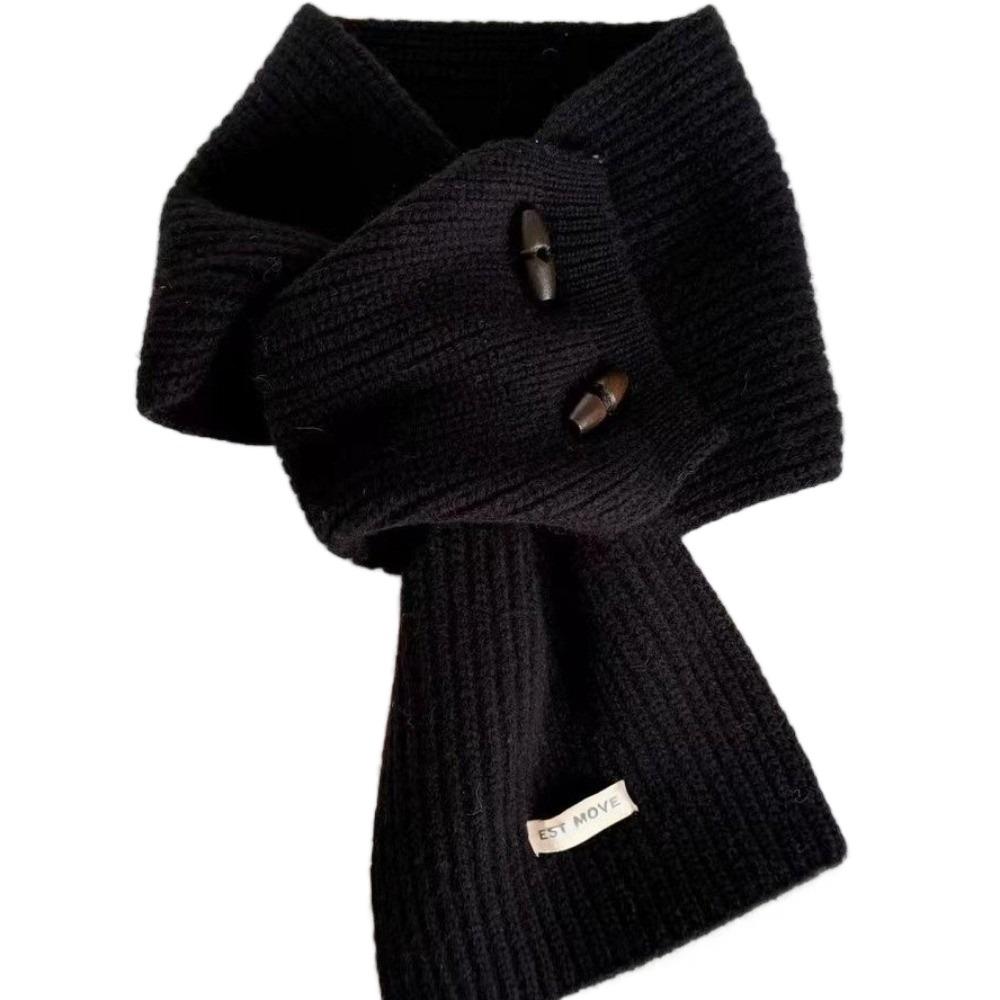 Windproof Cross Neck Warmer Thickened Women Winter Neckerchief Fashion Wool Knitted Scarf  Girls чёрный