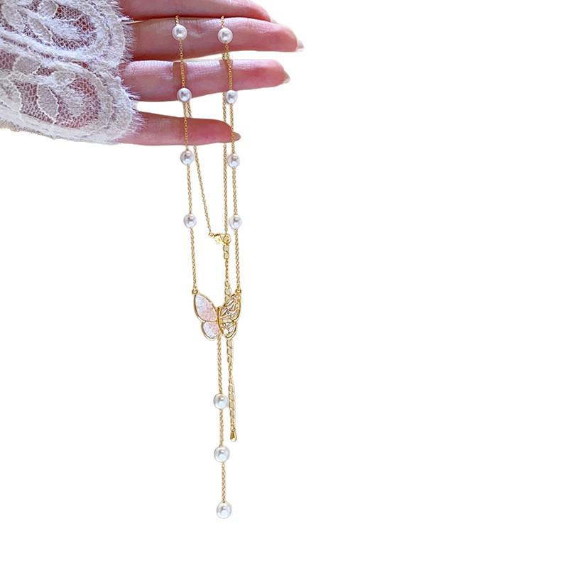 Schmetterlingsquaste Perlenanhänger Halskette: Elegante High-End Schlüsselbeinkette für Damen