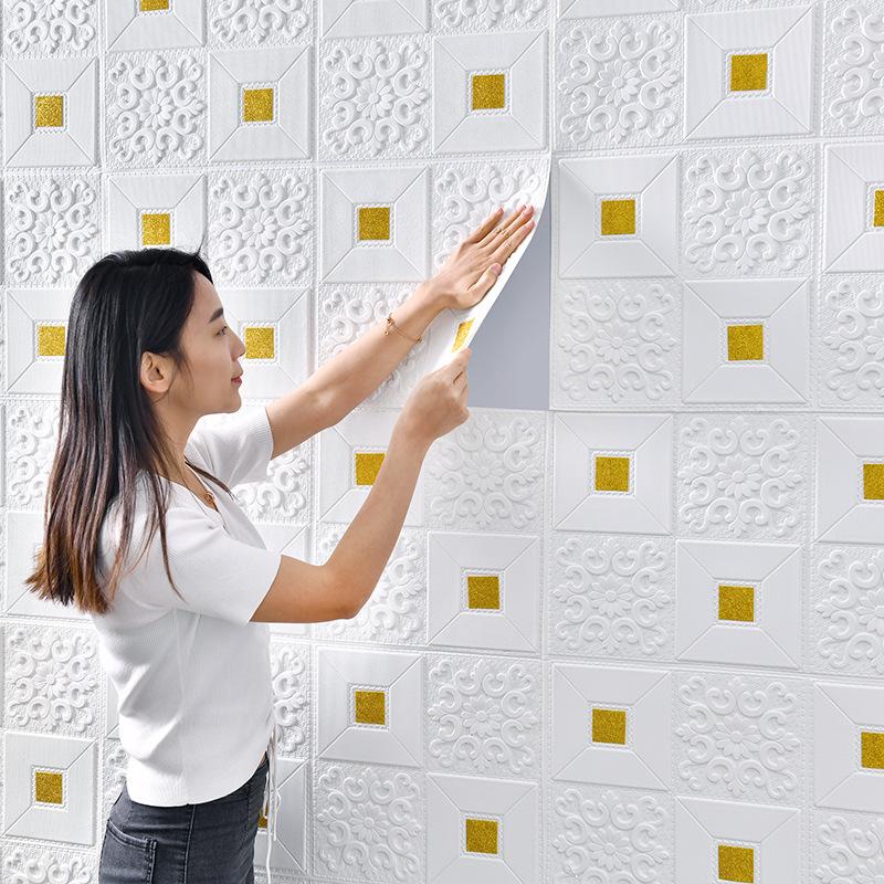 10PCS 3D Tile Brick Wall Sticker Wallpaper Self-adhesive Waterproof Foam Panel
