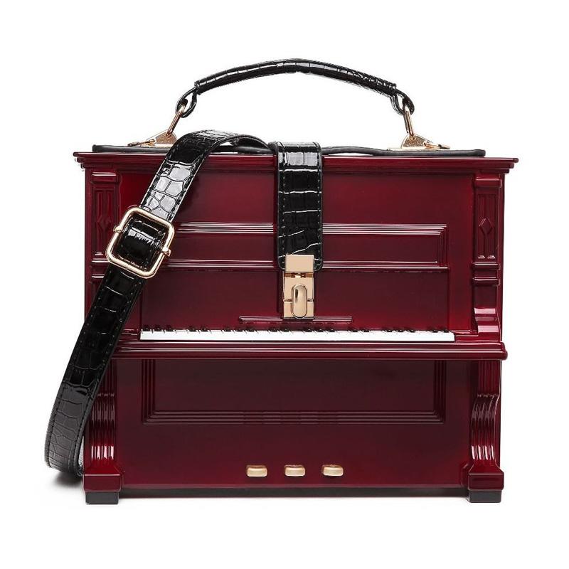 

Piano Shaped Clutch Box Shoulder Bag Women Vintage Acrylic Elegant Evening Crossbody Handbag Top Handle Purse 2026 бордовий