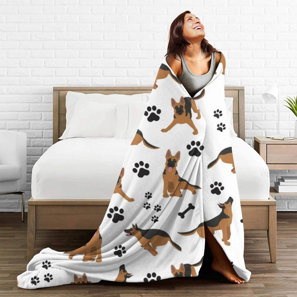 Warm Soft Blanket Travel German Shepherd Pattern Throw Blanket Puppy Pet Flannel Bedspread Couch Chair Novelty Sofa Bed Cover