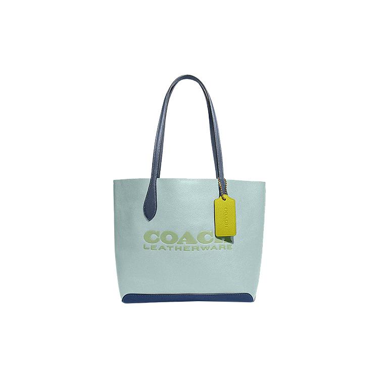 New COACH Kia Cow Leather Tote Bag Shopping Bag Handbag Shoulder Bag Women's Lake Blue & Multicolor CA097-B4MVX