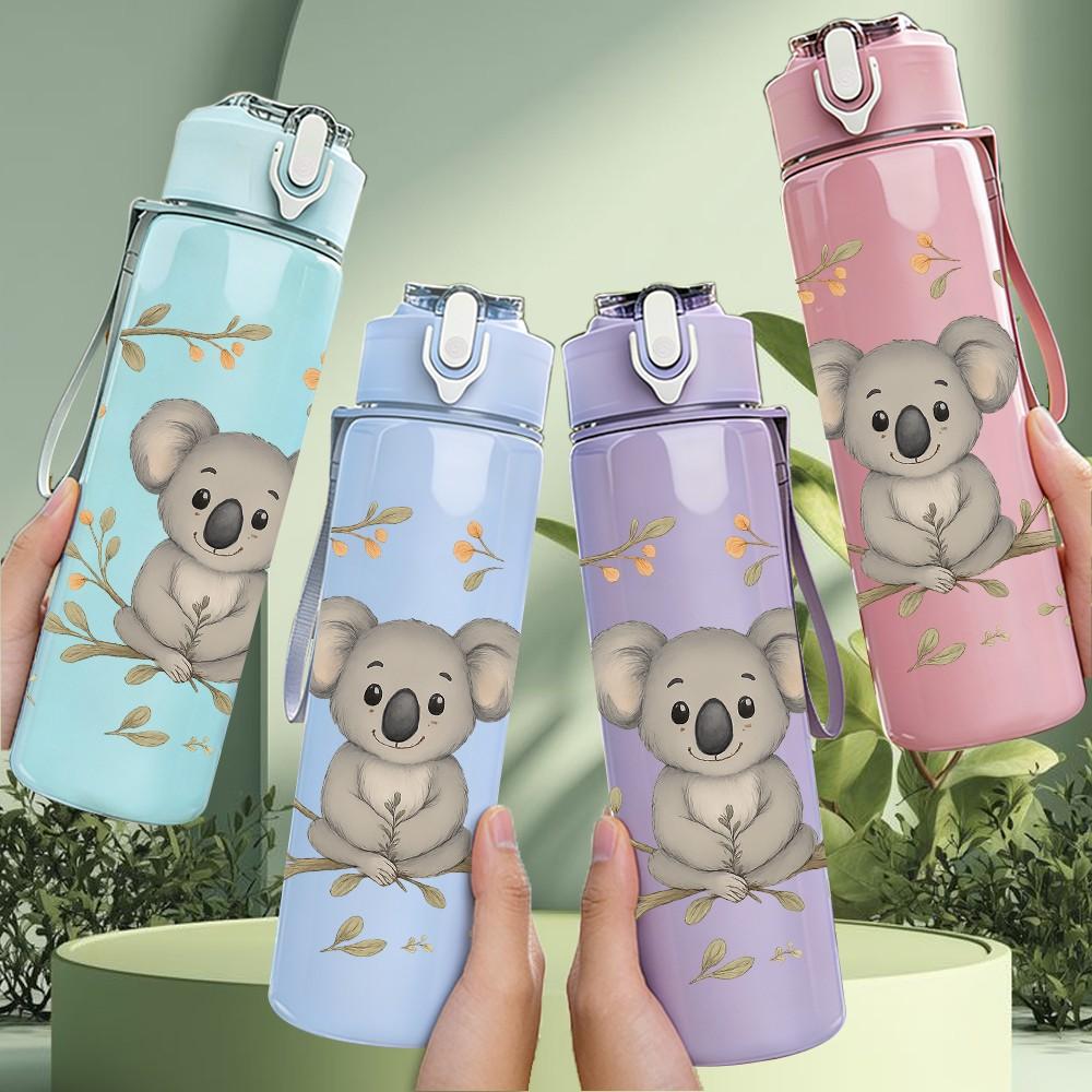 1 PZ Koala Grigio Foglia di Eucalipto 750ml Plastica Colorata Borraccia Sportiva Tappo Flip-Top a Cannuccia Anti-perdita Adatta per Sport Ufficio Uso Domestico