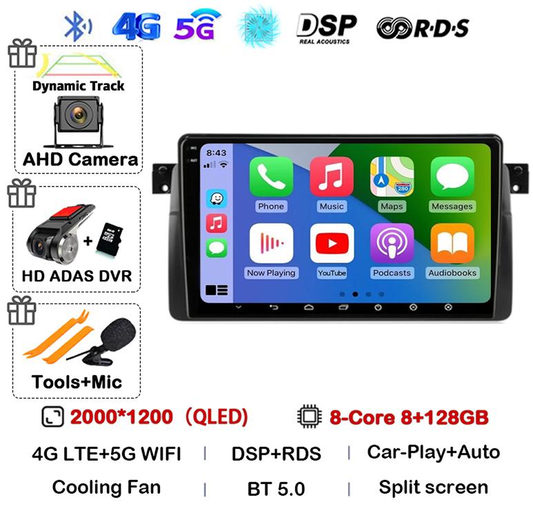 Android 14 Car Radio For BMW E46 M3 1998-2006 Multimedia Video Player 2Din 4G WIFI GPS Navigation Carplay Head Unit 360 Camera