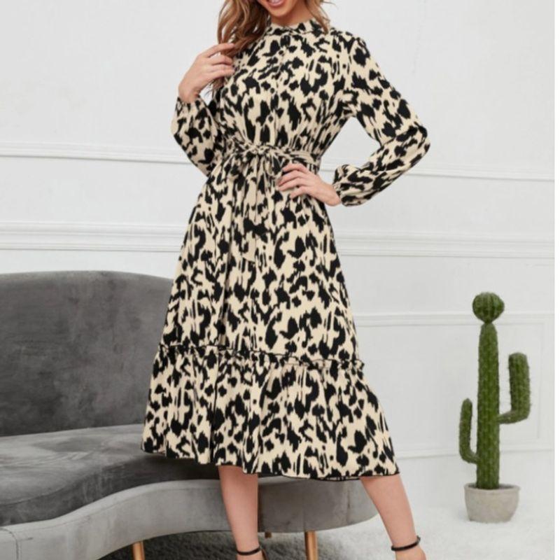Dress Single-Breasted Lace Up Mandarin Collar Dress