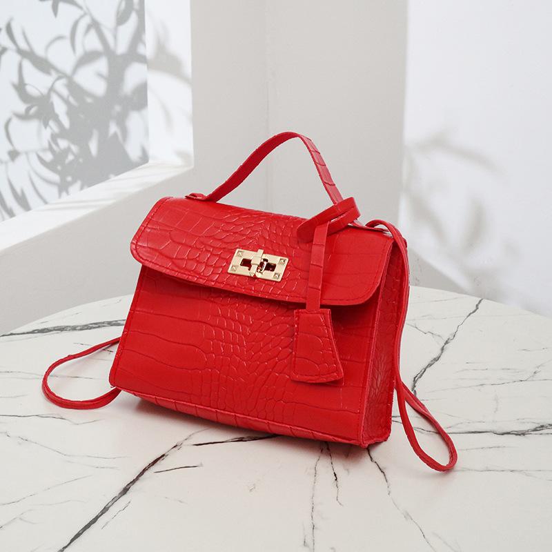 Stone pattern small bag, new fashion women's bag, shoulder messenger bag, retro casual small fresh lock small square bag