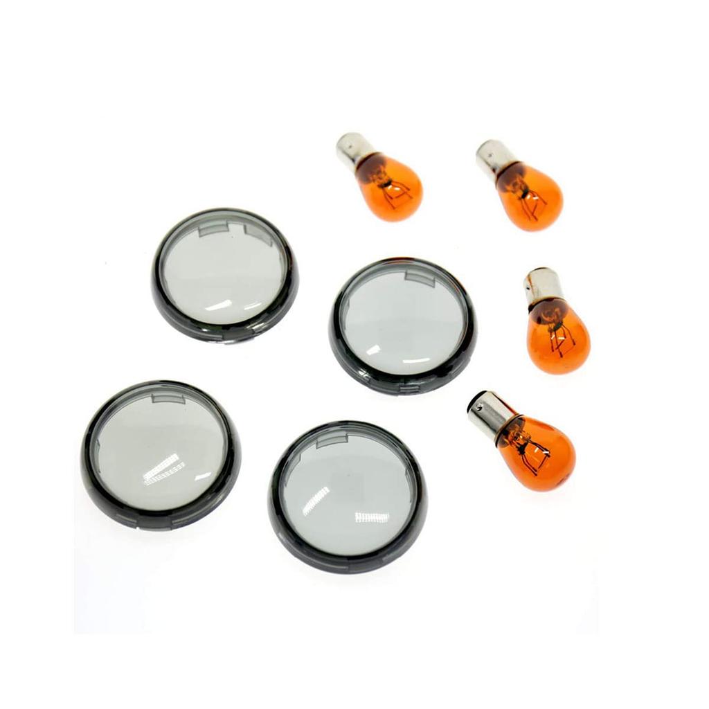 YIBO Turn Signal Light Smoke Lens Cover Set of 4 with Bulbs for Touring / Dyna / Softail / Sportster / Street Glide 883 (1986-2017)