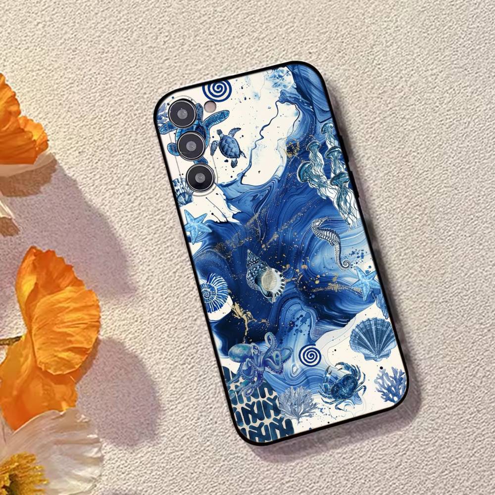 C-Cool Blue O-Ocean Retro Phone Case For Samsung Galaxy A73,A72,A71,A70,A53,A52,A51,Others Soft Black Cover