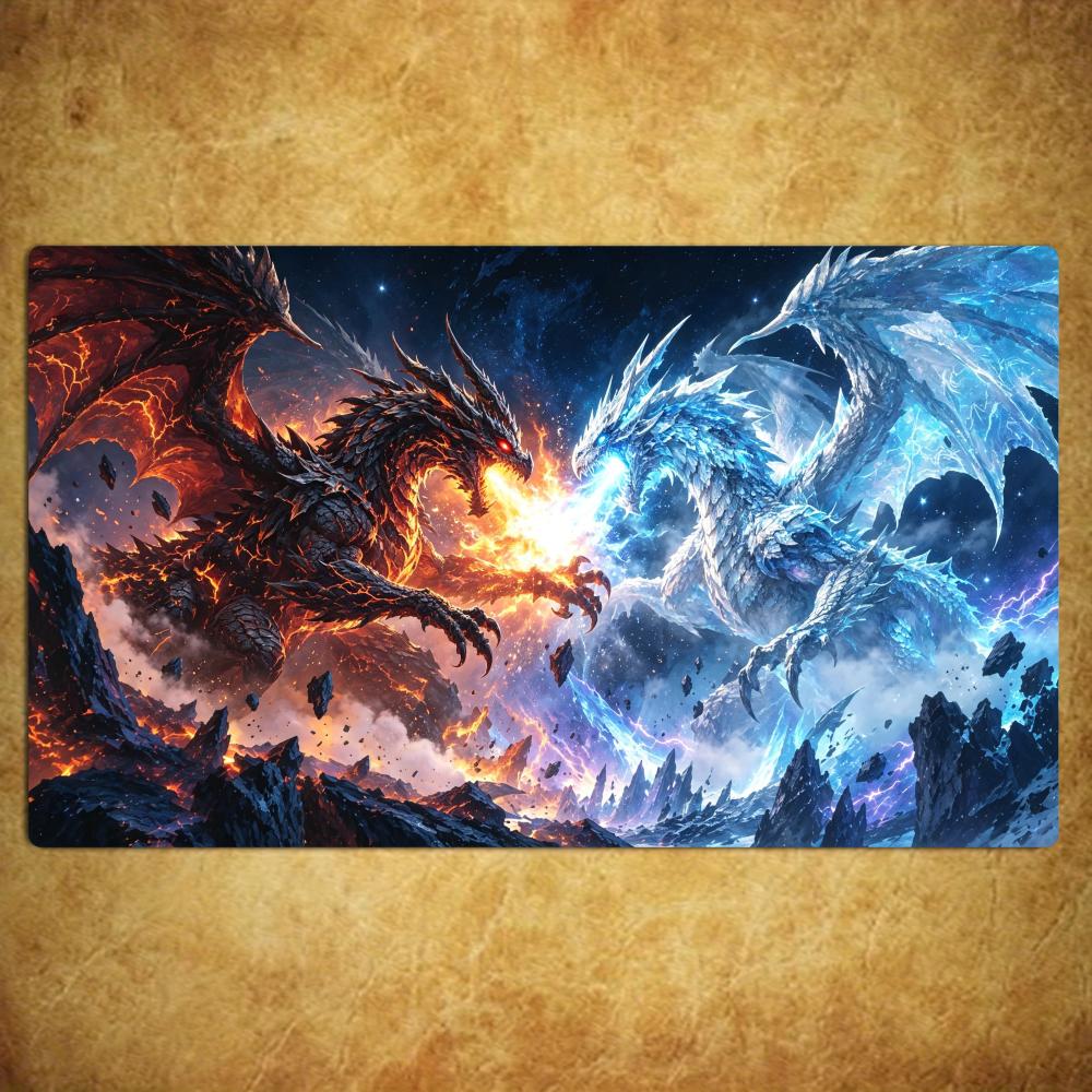Magic Card Playmat TCG Playmat Ice Fire Phoenix Non-Slip Stitched Edge Mythic Gaming Mats Tapete Magic Mat Card Pad