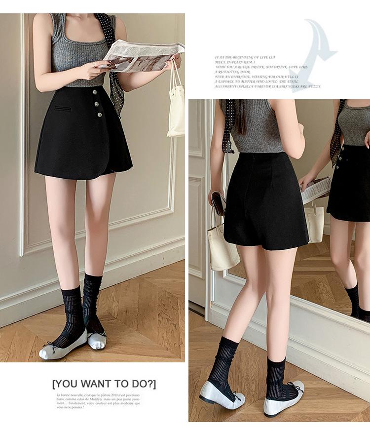 Women's High-Waisted Gray A-Line Skirt Shorts - Spring 2025 Casual Wide-Leg Design