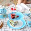 3 Tier Ceramic Cake Stand Fruit Dish Blue Floral Round Fruit Display Stand European Style Cupcake Stand for Wedding Birthday and Tea Party
