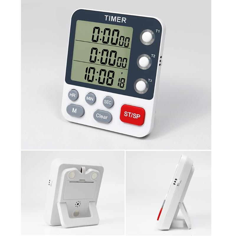 Digitaler Dual-Küchentimer 3 Kanäle Count UP/Down-Timer Kochtimer Stoppuhr Großes Display Einstellbare Lautstärke