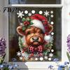 Removable Wall Stickers for Bedroom Christmas Window Clings, Cute Highland Cow Sticker with Santa Hat, Winter Glass Decals Apartment Double-Side