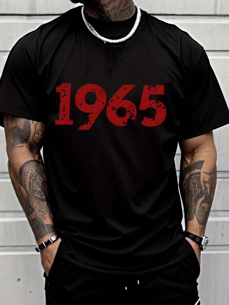 Navy Mens Summer Tee Distressed 1965 Birth Year Print Short Sleeve Casual Top Birthday Outfit For Men Born 1965 Street Wear