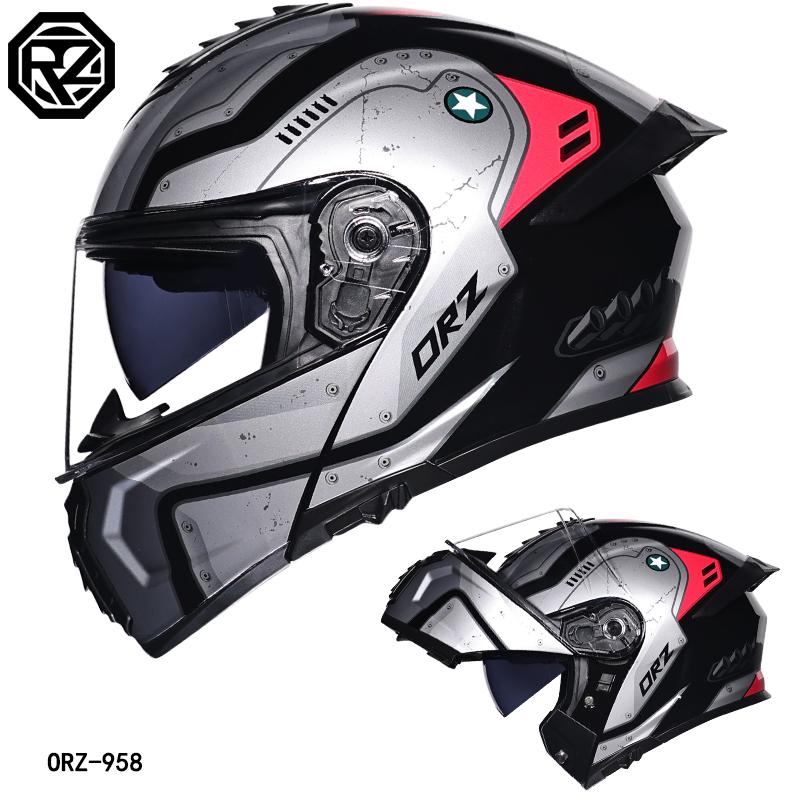 

Orz-958-Motorcycle helmet, men s and women s open face helmet, summer dual mirror large tail, semi fully covered all season M