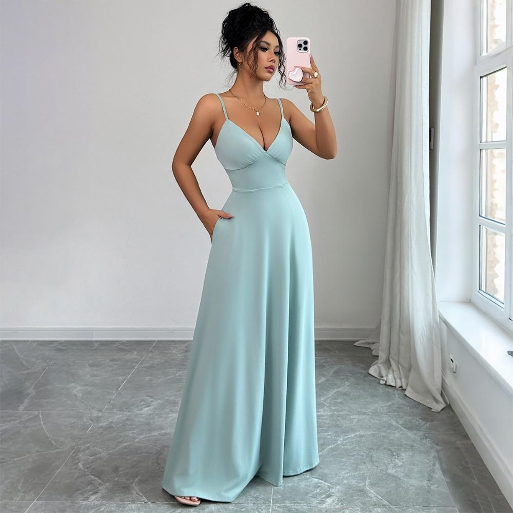 Elegantes Temperament Träger A-Linien Langes Rockkleid Damenbekleidung Herbst und Winter 2025