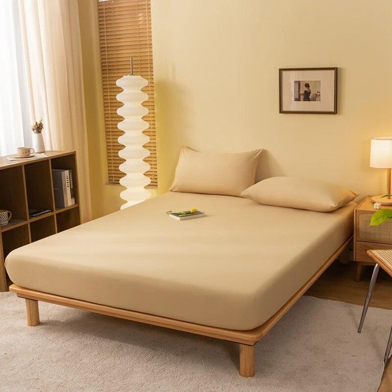 Skin Friendly Cotton Fitted Cover Sheet With Elastic Bands Mattress Cover Solid Color Fitted Sheet King Size Bed Sheet