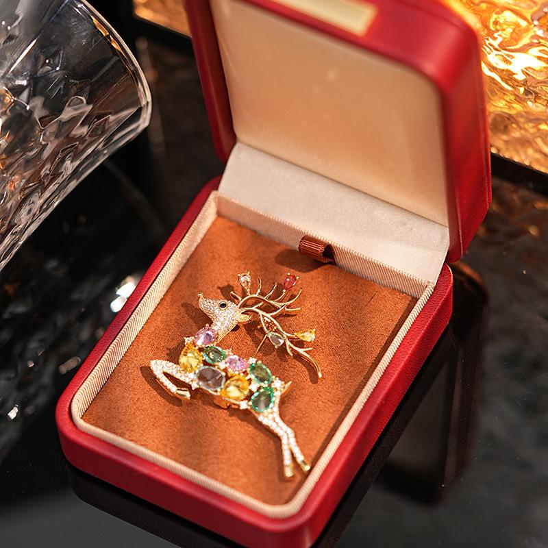Bo Xin Yun Colorful Crystal Deer Brooch - Exquisite Plum Blossom Design for Women's Fashion Accessories