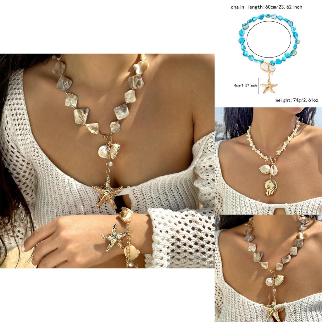 Ocean Star Shell Bead Necklace For Women With Layered Pearl Design Fashion Jewelry