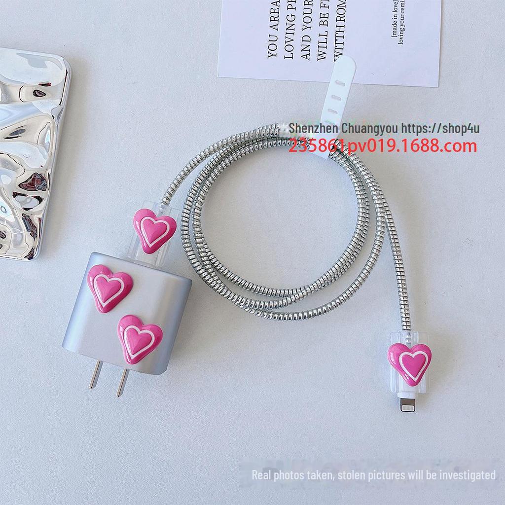 Silver Heart Apple 15 Pro Max Data Cable Protective Cover for iPhone 14 - 20W Fast Charging Soft Shell