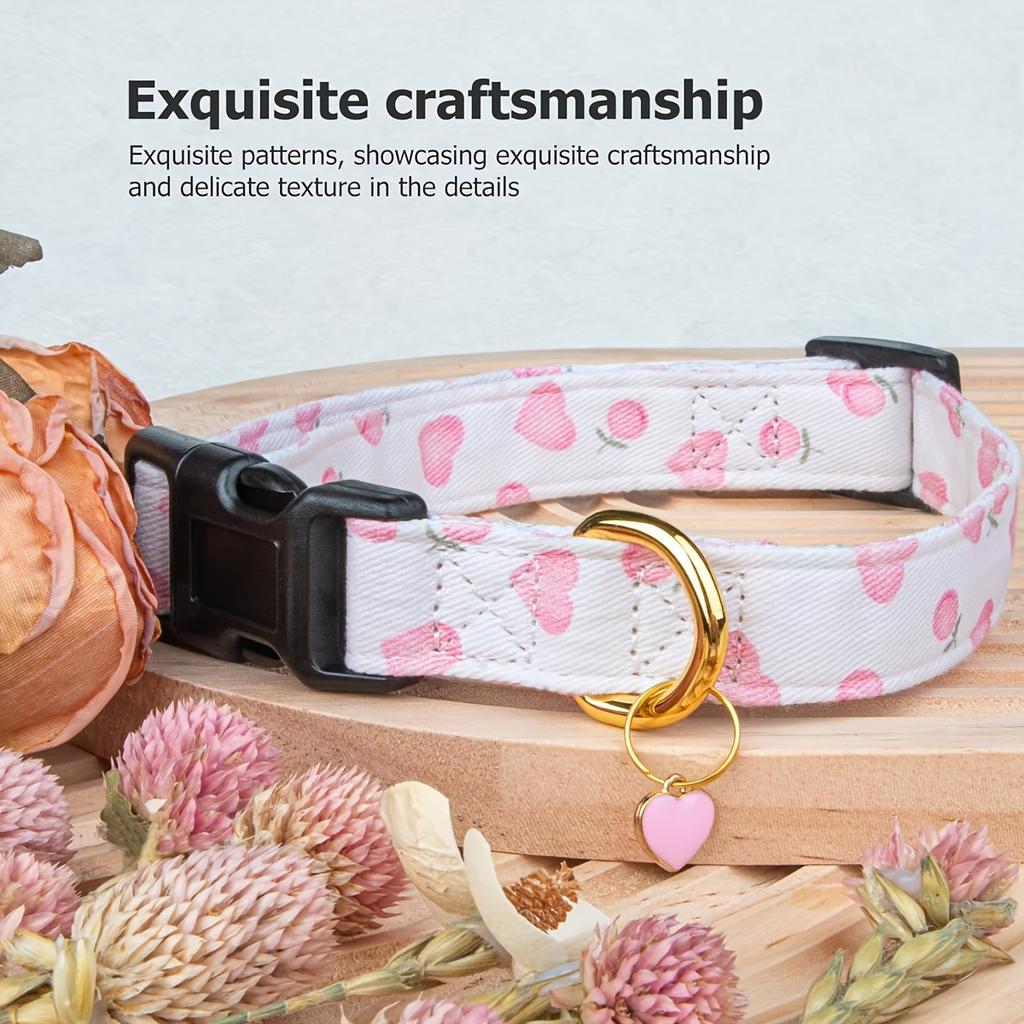 1 Piece of Handmade Dog Collar with Cute and Unique Pattern White and Pink Love Pendant