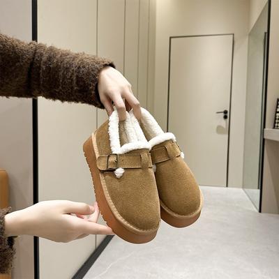 Bottes de neige en velours pour femmes à semelles épaisses pour l'automne et l'hiver, nouvelles chaussures thermiques en coton à une pédale pour femmes
