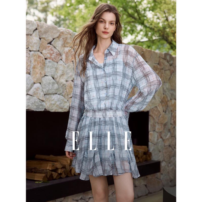 ELLE Women s Retro Plaid Print A-line Shirt Dress S