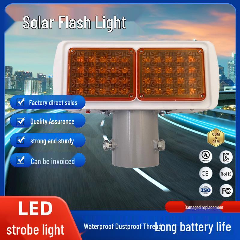 Solar Dual-Sided Red/Blue Strobe Traffic Safety Light: Anti-Collision Warning Signal