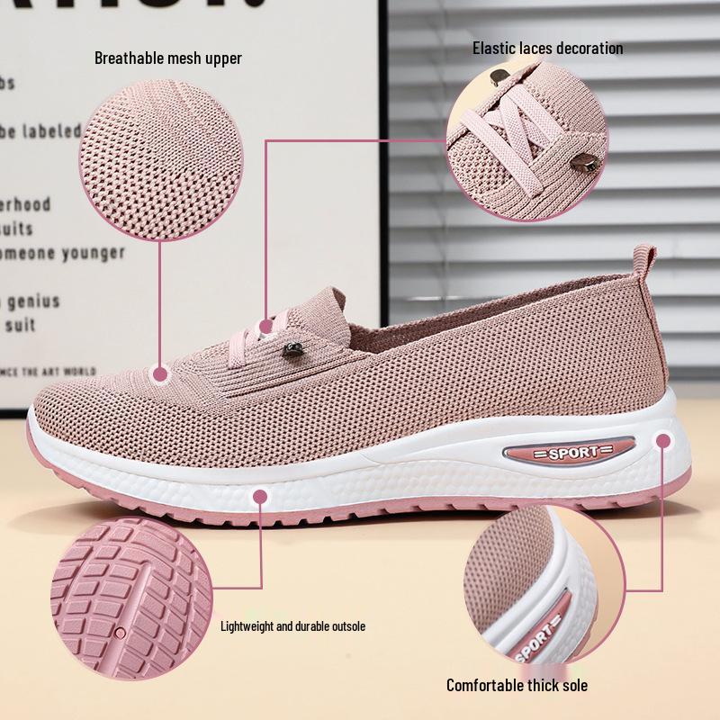 Women's Soft Sole Flat Shoes - Comfortable Fly-Knit for Middle-Aged & Elderly