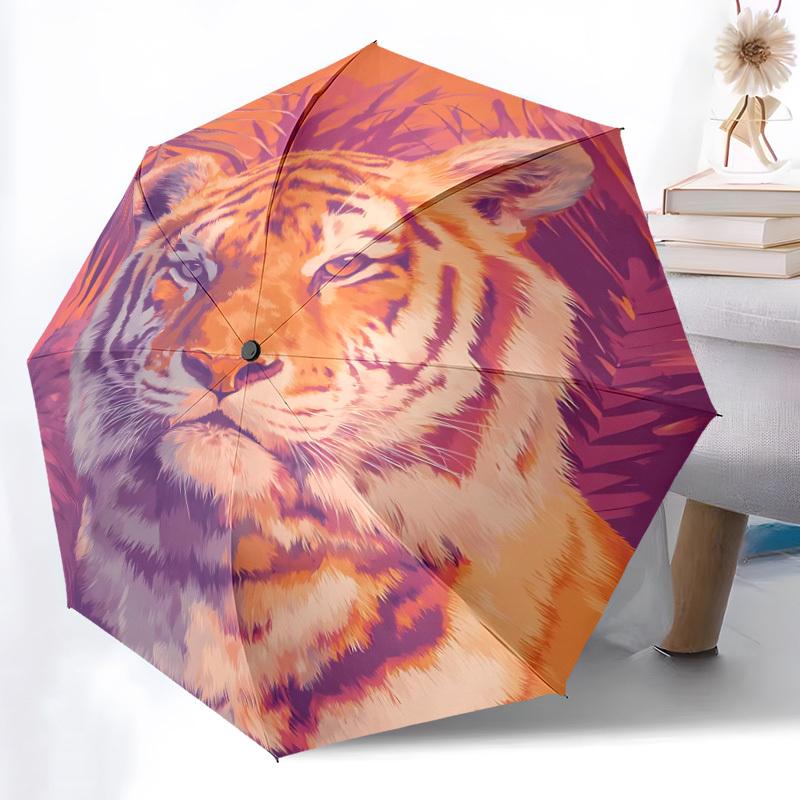 1pc Tiger Umbrella Portable Folding Umbrella Durable Iron Frame, Suitable for All Seasons Home Travel Outdoor yy260319003